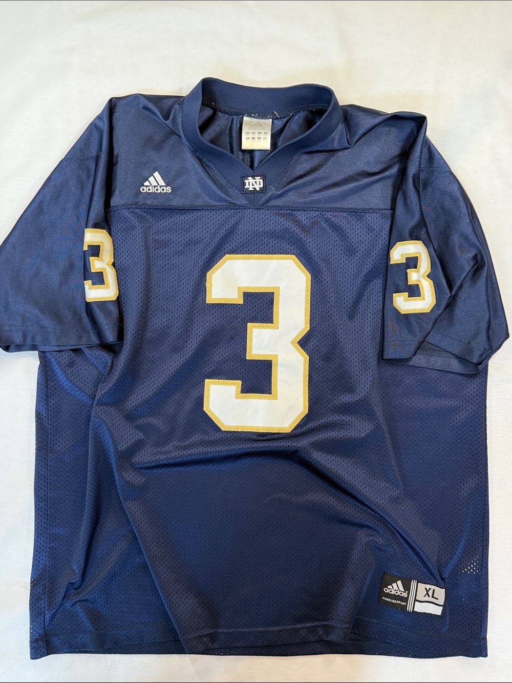 Adidas Notre Dame Fighting Irish #3 Y2K Football Jersey Navy XL